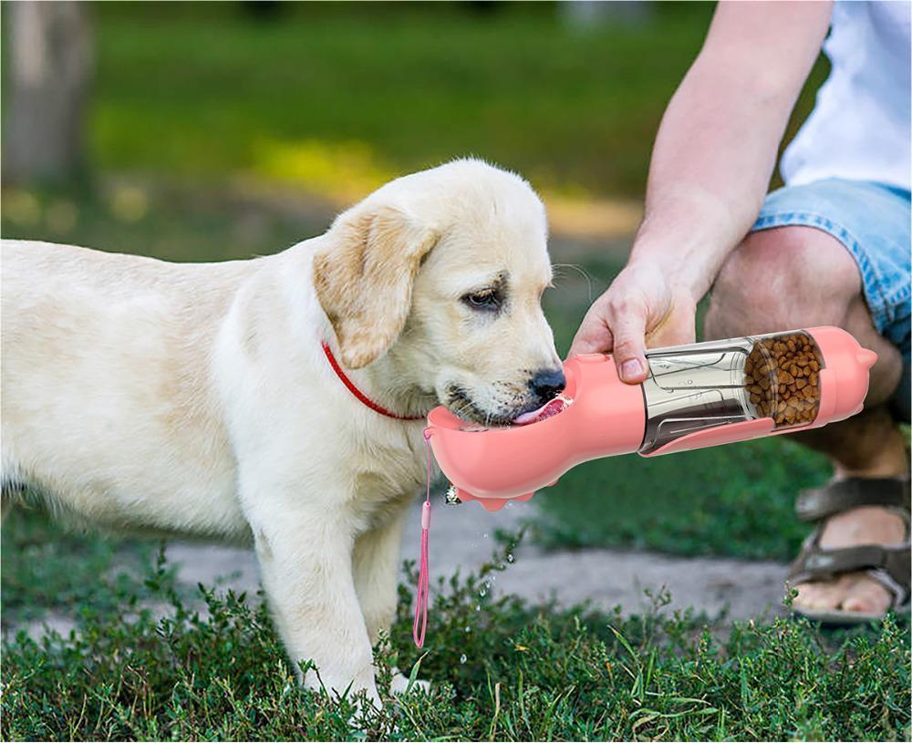 3-in-1 Portable Pet Water Bottle Feeder & Bowl with Garbage Bag Storage for Travel Directbuyers