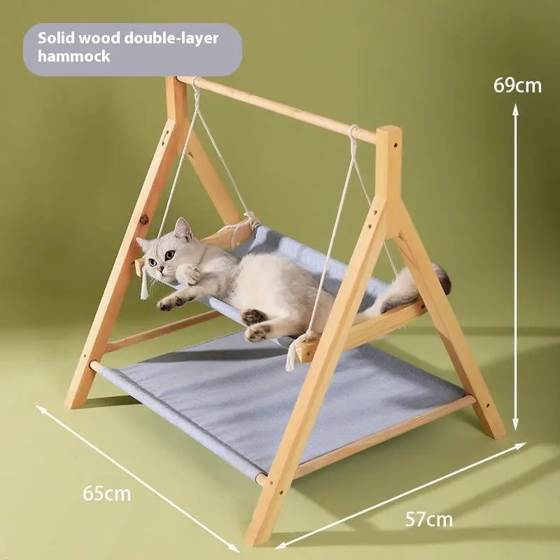 Double-Layer Cat Hammock - Universal Wooden Nest for All Seasons Directbuyers