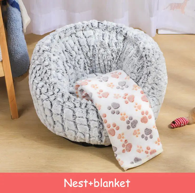 Pet Bed Soft Non-Slip Plush Kennel Round Cat Dog Nest Cushion Directbuyers