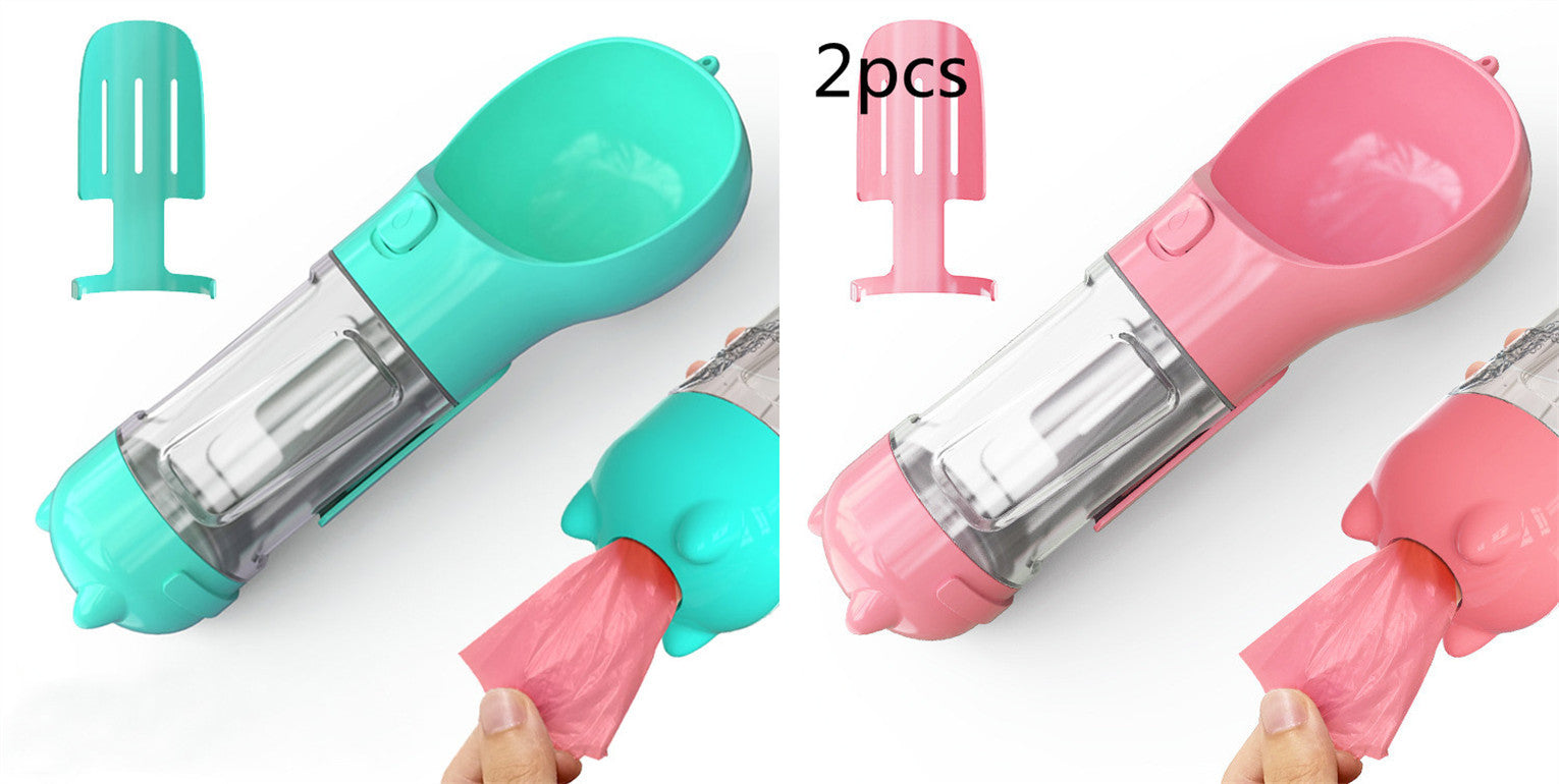 3-in-1 Portable Pet Water Bottle Feeder & Bowl with Garbage Bag Storage for Travel Directbuyers